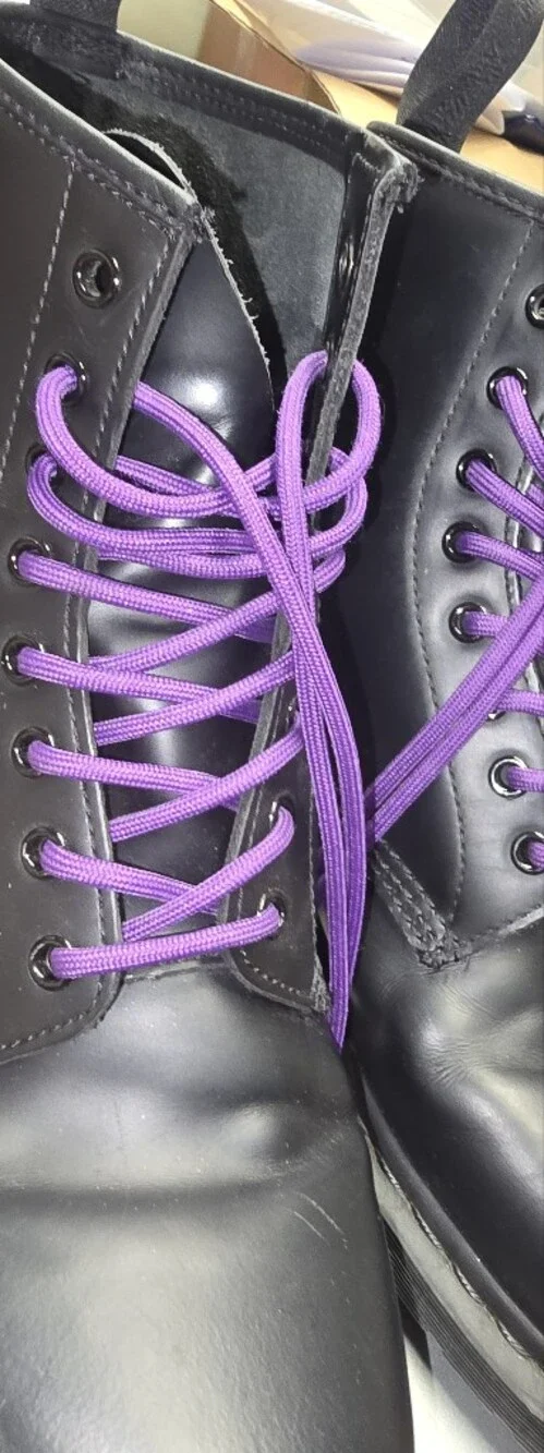 Doc Martins Black Leather Lace-Up Boots with Purple Laces 1460 MONO
